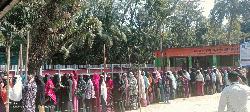 নারী ভোটারের দীর্ঘ লাইন, অনিয়মের অভিযোগে সরগরম নোয়াখালী-১